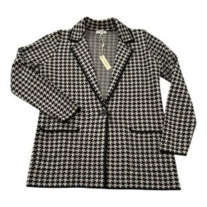 Max Studio Black Beige Houndstooth Knit Blazer Women’s Large Classic Tailored